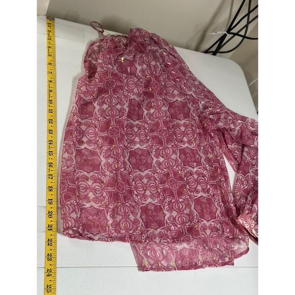 Let Me Be Anthropologie Top Womens Medium Pink Sheer Metallic Tassels Fairy Boho - Picture 9 of 9